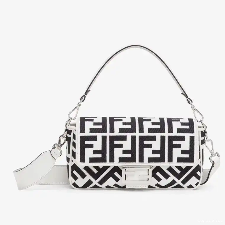 Cheap Fendi Canvas Baguette Black White Bag In Medium FF Motif 0524
